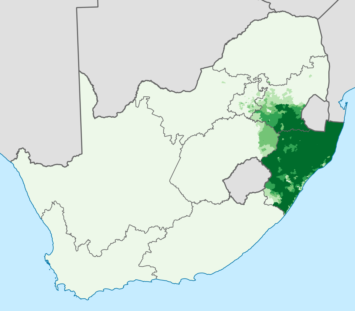 Zulu speaking countries and territories